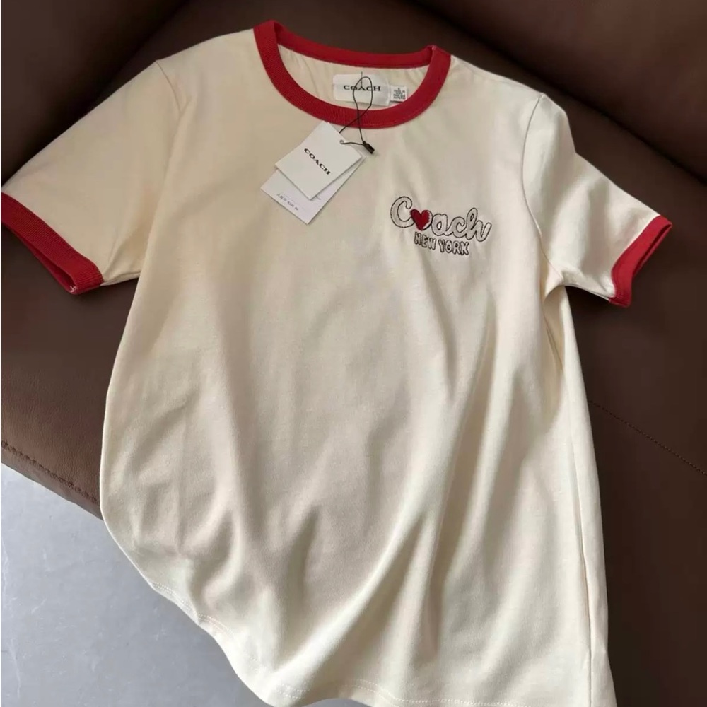 Coach Cream & Red Kids Ringer Tee - Heart Logo